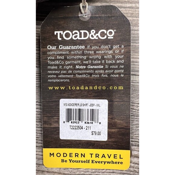 Toad & CO Wonderer Men's XXL Organic Cotton Gray Long Sleeve Button Up Shirt - Picture 13 of 16